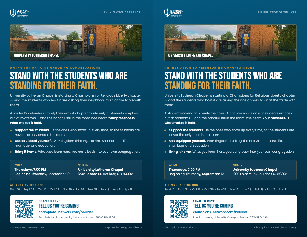 Boulder Champions Chapter handout for neighboring congregations